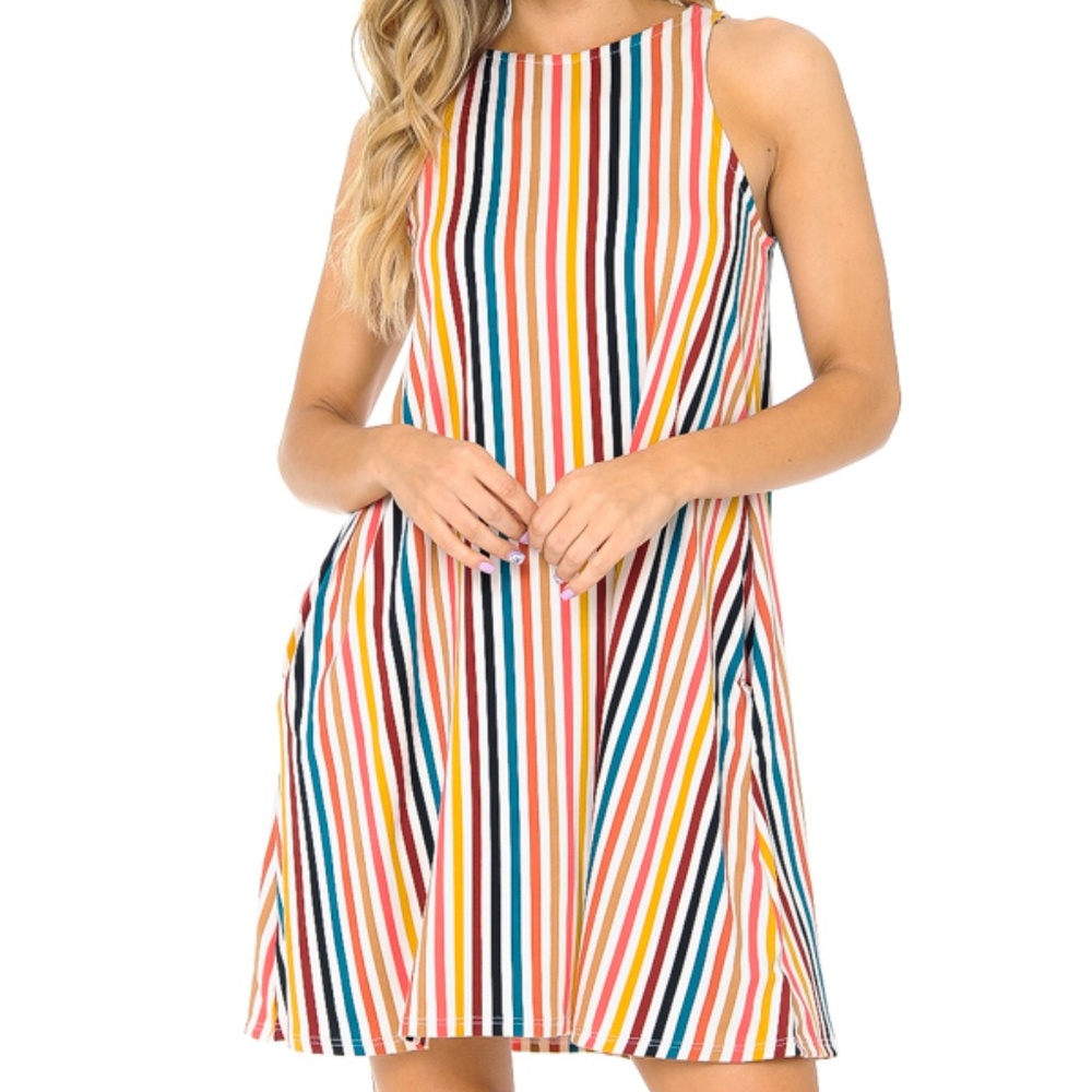 VERTICAL STRIPE SLEEVELESS DRESS - Picture 2 of 5